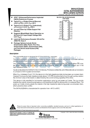 SN74LVCZ240ADB datasheet - OCTAL BUFFER/DRIVER WITH 3-STATE OUTPUTS