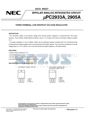 UPC2905AT-E2 datasheet - THREE-TERMINAL LOW DROPOUT VOLTAGE REGULATOR