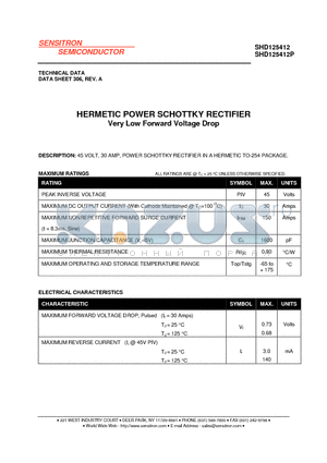 SHD125412P datasheet - HERMETIC POWER SCHOTTKY RECTIFIER