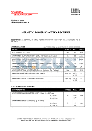 SHD125413N datasheet - HERMETIC POWER SCHOTTKY RECTIFIER