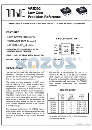 VRE302 datasheet - Low Cost Precision Reference