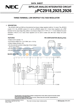 UPC2918 datasheet - THREE-TERMINAL LOW DROPOUT VOLTAGE REGULATOR