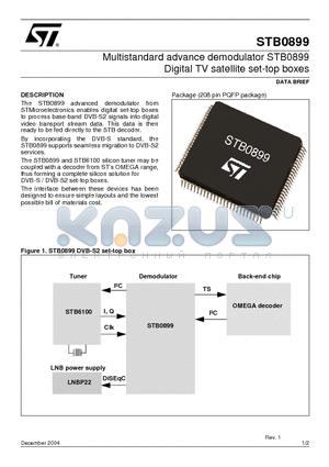 STB0899 datasheet - Multistandard advance demodulator STB0899 Digital TV satellite set-top boxes