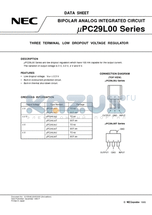 UPC29L00 datasheet - THREE TERMINAL LOW DROPOUT VOLTAGE REGULATOR