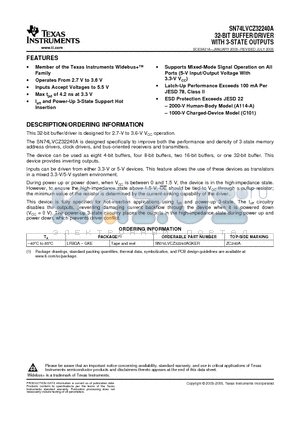 SN74LVCZ32240AGKER datasheet - 32-BIT BUFFER/DRIVER WITH 3-STATE OUTPUTS