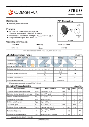 STB1188 datasheet - PNP Silicon Transistor
