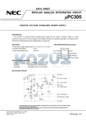 UPC305C datasheet - POSITIVE VOLTAGE STABILIZED POWER SUPPLY