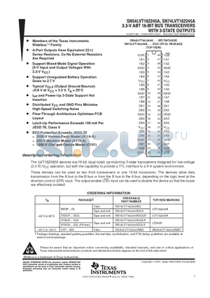 SN74LVT162245A datasheet - 3.3-V ABT 16-BIT BUS TRANSCEIVERS WITH 3-STATE OUTPUTS