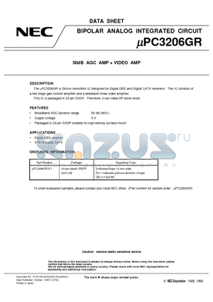 UPC3206GR datasheet - 50dB AGC AMP  VIDEO AMP