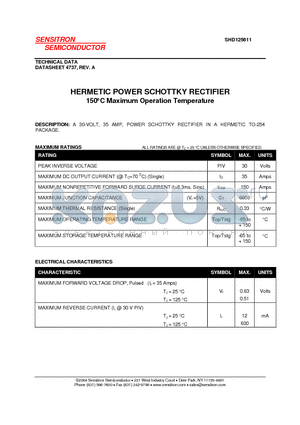 SHD125611_08 datasheet - HERMETIC POWER SCHOTTKY RECTIFIER 150`C Maximum Operation Temperature