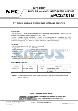 UPC3210TB datasheet - 5 V, SUPER MINIMOLD SILICON MMIC WIDEBAND AMPLIFIER