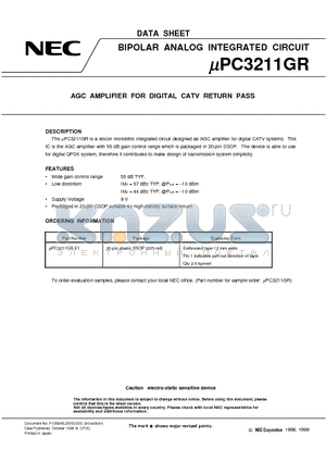 UPC3211GR datasheet - AGC AMPLIFIER FOR DIGITAL CATV RETURN PASS
