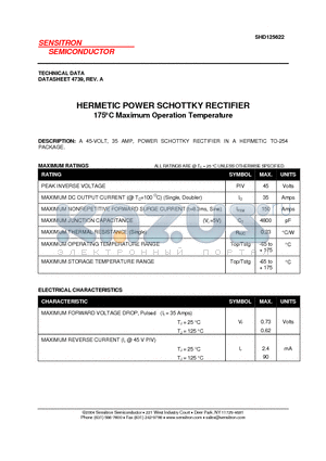 SHD125622_08 datasheet - HERMETIC POWER SCHOTTKY RECTIFIER 175`C Maximum Operation Temperature