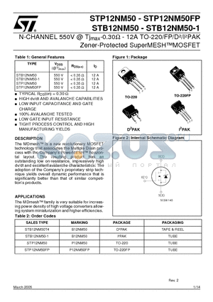 STB12NM50T4 datasheet - N-CHANNEL 500V - 0.3W - 12A TO-220/TO-220FP/I PAK MDmesh]Power MOSFET