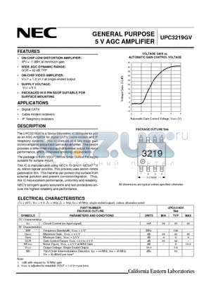 UPC3219GV-E1 datasheet - GENERAL PURPOSE 5 V AGC AMPLIFIER