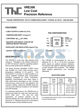 VRE306 datasheet - Low Cost Precision Reference