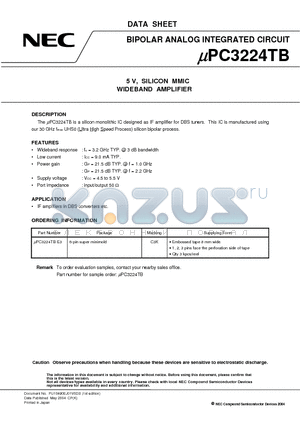 UPC3224TB datasheet - 5 V, SILICON MMIC WIDEBAND AMPLIFIER