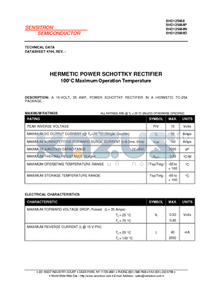 SHD125668N datasheet - HERMETIC POWER SCHOTTKY RECTIFIER 100`C Maximum Operation Temperature