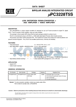 UPC3228T5S-E2 datasheet - LOW DISTORTION DOWN-CONVERTER  AGC AMPLIFIER  VIDEO AMPLIFIER