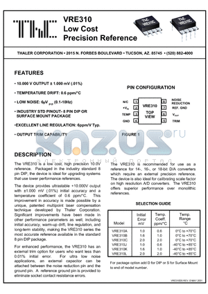 VRE310C datasheet - Low Cost Precision Reference