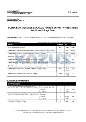 SHD126036_08 datasheet - ULTRA LOW REVERSE LEAKAGE POWER SCHOTTKY RECTIFIER Very Low Voltage Drop