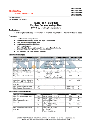 SHD126044 datasheet - SCHOTTKY RECTIFIER