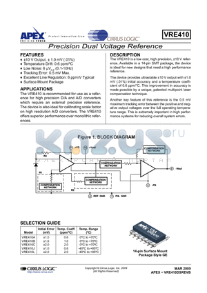 VRE410 datasheet - Precision Dual Voltage Reference