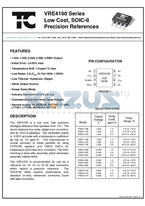 VRE4100 datasheet - Low Cost, SOIC-8 Precision References