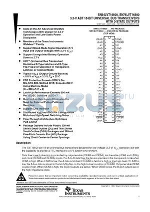 SN74LVT16500DLR datasheet - 3.3-V ABT 18-BIT UNIVERSAL BUS TRANSCEIVERS WITH 3-STATE OUTPUTS