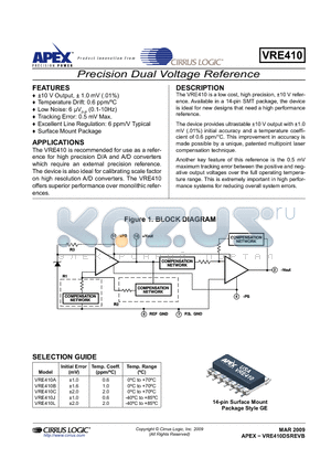 VRE410A datasheet - Precision Dual Voltage Reference