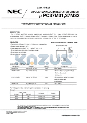 UPC37M31 datasheet - BIPOLAR ANALOG INTEGRATED CIRCUIT