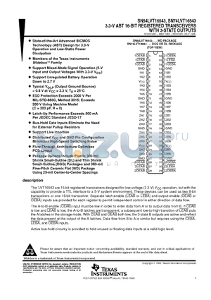 SN74LVT16543 datasheet - 3.3-V ABT 16-BIT REGISTERED TRANSCEIVERS WITH 3-STATE OUTPUTS