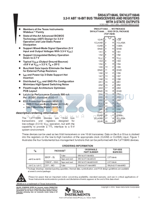 SN74LVT16646 datasheet - 3.3V ABT 16 BIT BUS TRANSCEIVERS AND REGISTERS WITH 3 STATE OUTPUTS
