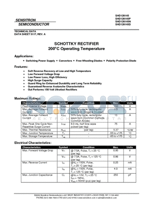 SHD126145 datasheet - SCHOTTKY RECTIFIER 200`C Operating Temperature