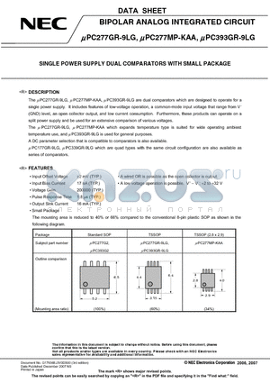 UPC393GR-9LG-E2-A datasheet - BIPOLAR ANALOG INTEGRATED CIRCUIT SINGLE POWER SUPPLY DUAL COMPARATORS WITH SMALL PACKAGE