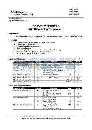 SHD126146 datasheet - SCHOTTKY RECTIFIER 200`C Operating Temperature