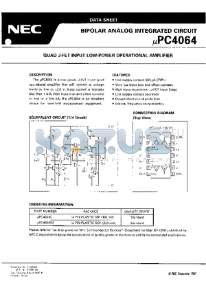 UPC4064 datasheet - DUAL J-FET INPUT LOW-POWER OPERATIONAL AMPLIFIER