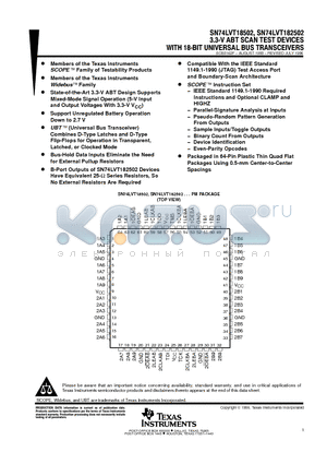 SN74LVT18502PM datasheet - 3.3-V ABT SCAN TEST DEVICES WITH 18-BIT UNIVERSAL BUS TRANSCEIVERS