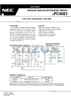 UPC4081 datasheet - J-FET INPUT OPERATIONAL AMPLIFIER