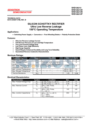 SHD126213_08 datasheet - SILICON SCHOTTKY RECTIFIER Ultra Low Reverse Leakage 150`C Operating Temperature