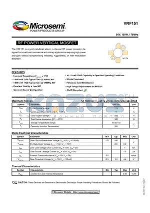 VRF151 datasheet - RF POWER VERTICAL MOSFET