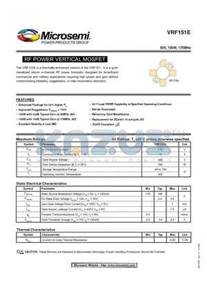 VRF151E datasheet - RF POWER VERTICAL MOSFET