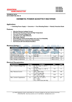 SHD126223D datasheet - HERMETIC POWER SCHOTTKY RECTIFIER