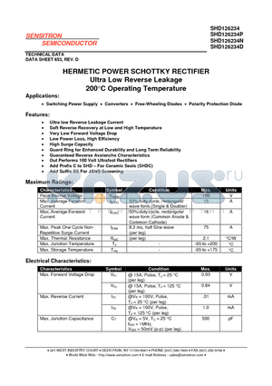 SHD126234 datasheet - HERMETIC POWER SCHOTTKY RECTIFIER