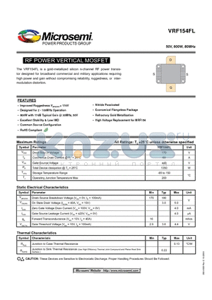 VRF154FL datasheet - RF POWER VERTICAL MOSFET