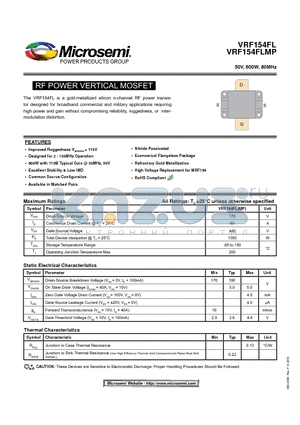 VRF154FL datasheet - RF POWER VERTICAL MOSFET