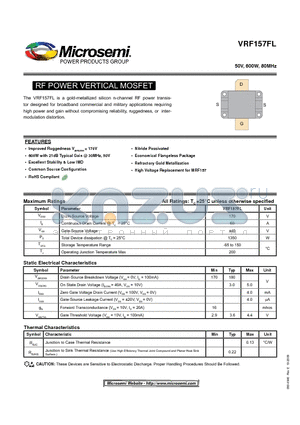 VRF157FL datasheet - RF POWER VERTICAL MOSFET