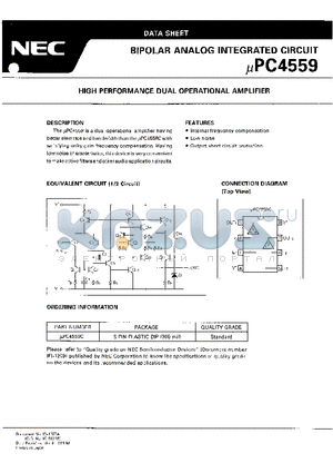 UPC4559 datasheet - HIGH PERFORMANCE DUAL OPERATIONAL AMPLIFIER