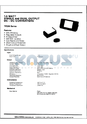 TP201 datasheet - 1.5 WATT and DUAL OUTPUT DC-DC CONVERTERS