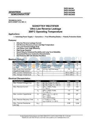 SHD126236D datasheet - SCHOTTKY RECTIFIER Ultra Low Reverse Leakage 200`C Operating Temperature